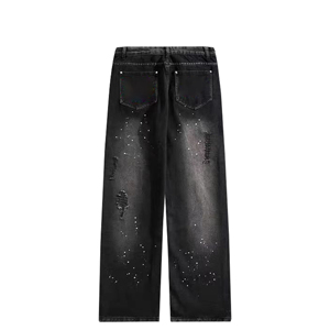 Bán Buôn Thiết Kế Quần Jeans Baggy Sóng Rhinestone Denim Cổ Điển Người Đàn Ông Jean Ánh Sáng Rửa Rộng Quần Chân Dệt Kim Dệt - Product Image 1
