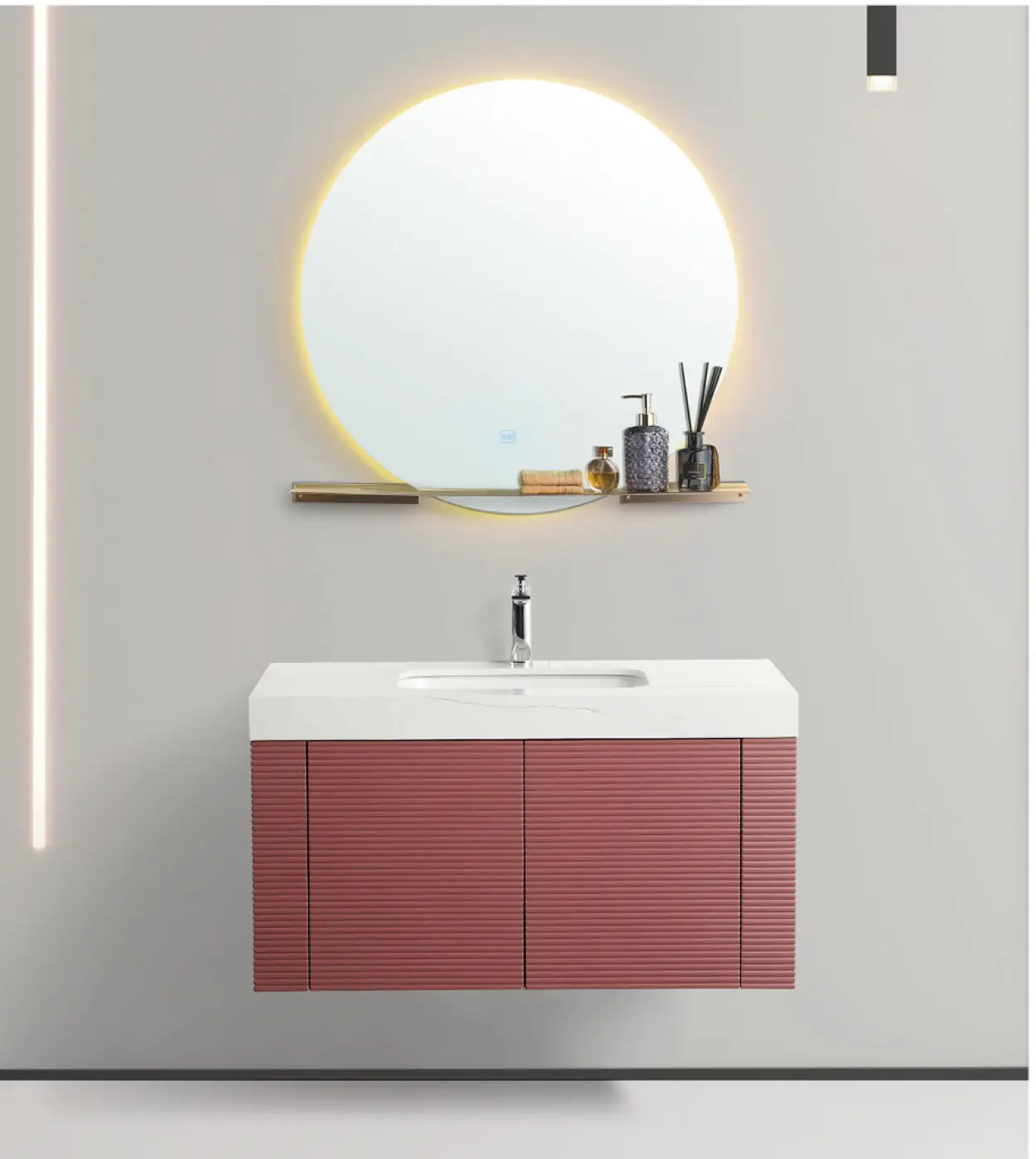 Offre Spéciale Design simple Rectangle marbre vanité lavabo armoire contreplaqué salle de bain armoire avec miroir et bassin