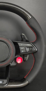 Volant en cuir et fibre de carbone personnalisé de style <span class=keywords><strong>Audi</strong></span> RS avec bouton de démarrage rouge et palettes de changement de vitesse pour les séries <span class=keywords><strong>Audi</strong></span> A/Q/S/RS - Product Image 6