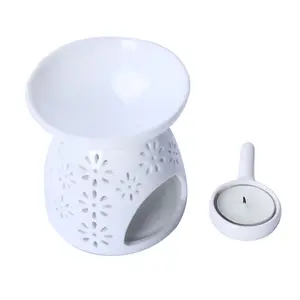 C013 Vente en gros de pots à bougies en céramique Bougeoir sur pied décoratif de table Pot creux blanc pour bougie