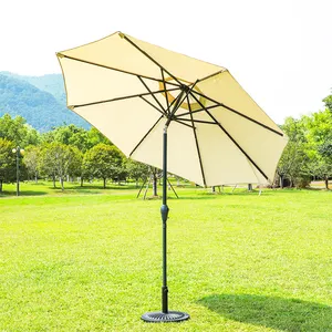 Payung Led luar ruangan Diameter aluminium, payung pasar teras cahaya bertenaga surya 2.7m/9 kaki sesuai pesanan