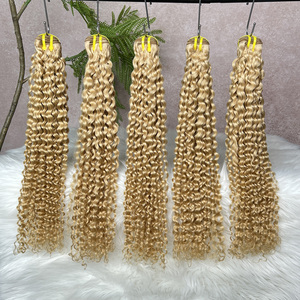 Vente en gros # 27 Bundles de Cheveux Humains Bouclés Profonds Blond Miel, Cheveux Indiens Vierges Bruts, Extensions de Cheveux en Tissage - Product Image 4