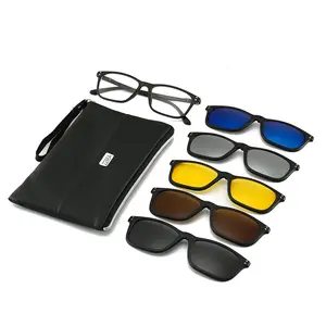 New Design Retro Vintage TR90 Men Women Polarized Colored Lens Clip On Magnetic Sunglasses 6 In 1