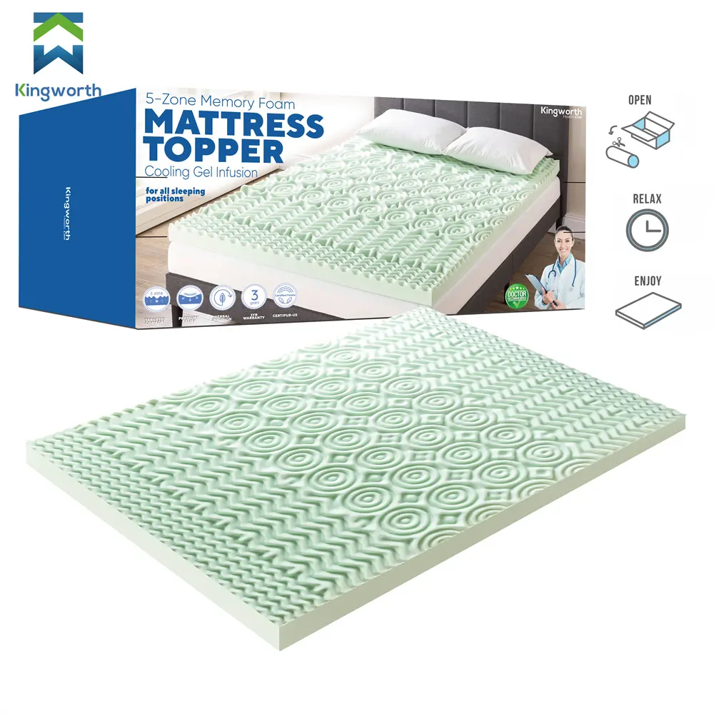 Kingworth High Quality Cool Green Queen Full Size Bed Sleeping Memory Foam Mattress Topper