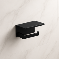 Porte-rouleau de papier toilette auto-adhésif en acier inoxydable sans perçage, noir mat, distributeur de papier toilette avec étagère pour salle de bain et douche