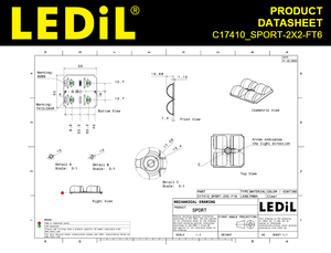 Lentille LED Ledils C17410_SPORT-2X2-FT6 4-en-1 50x50mm, optique asymétrique à faisceau avant étroit pour éclairage sportif de haut mât - Product Image 3