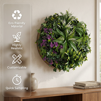 Cadre mural rond artificiel vert 60 cm (24 po) avec disque de plantes artificielles mélangées (fougères et fleurs) pour la décoration de cafés, salons, bureaux et arrière-plans de mariage