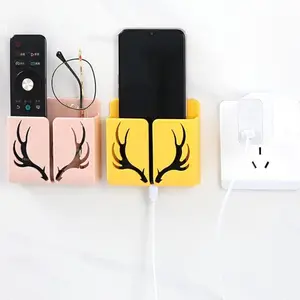 YXHT Home Antler TV estantes para teléfonos móviles caja de almacenamiento de control remoto dormitorio punzón gratis estante colgante de pared estante de almacenamiento de pared