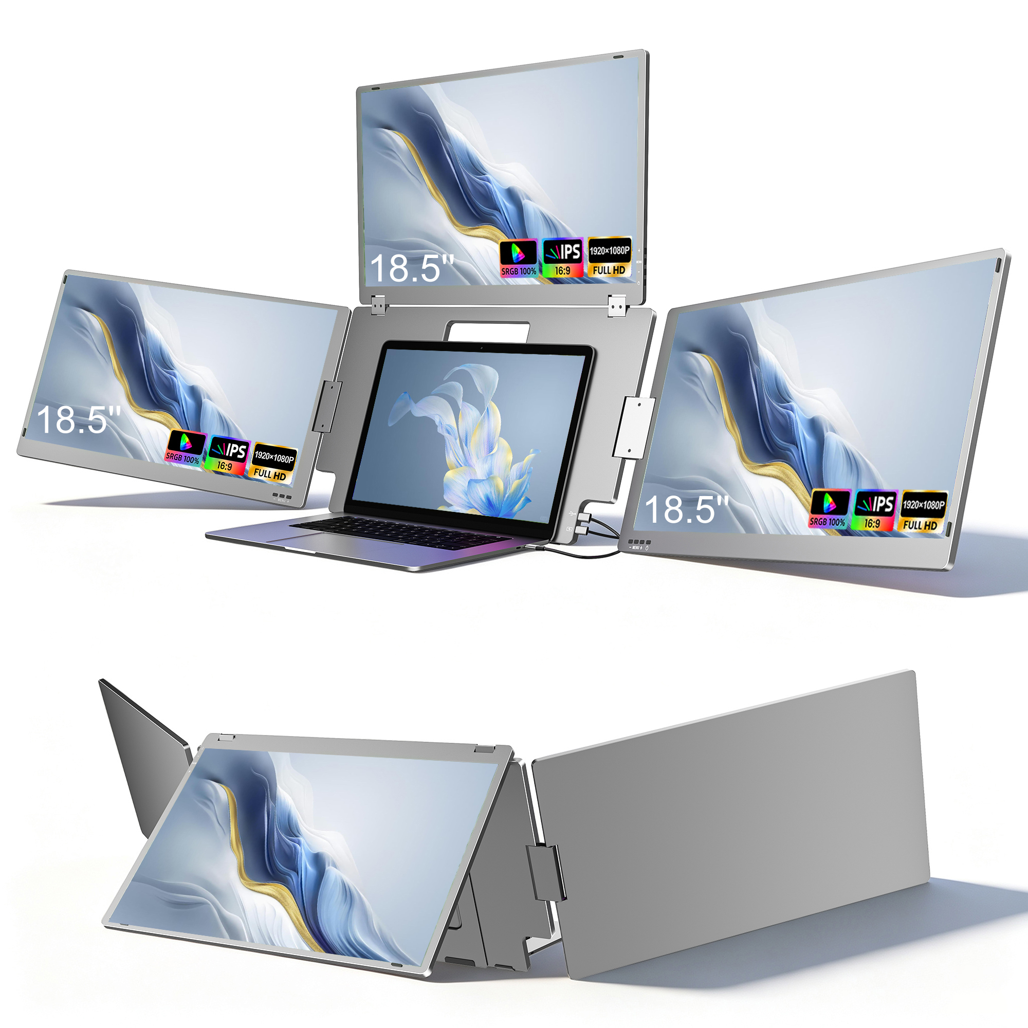 Triple Screen <strong>Monitor</strong> <strong>2026</strong> New 18.5 Inch Extensor Laptop Portable for Remote Meeting Adjustable Stand Freely Rotation IPS <strong>1080P</strong>