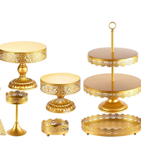 Présentoir à gâteaux de luxe en métal plaqué or, lot de 3 pour hôtel, restaurant, boulangerie et décoration de gâteaux de mariage