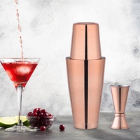 Ensemble de shaker à cocktail en acier inoxydable Boston rose doré personnalisé, poids lourd, 600 ml/800 ml, 3 pièces, luxe, boisson durable