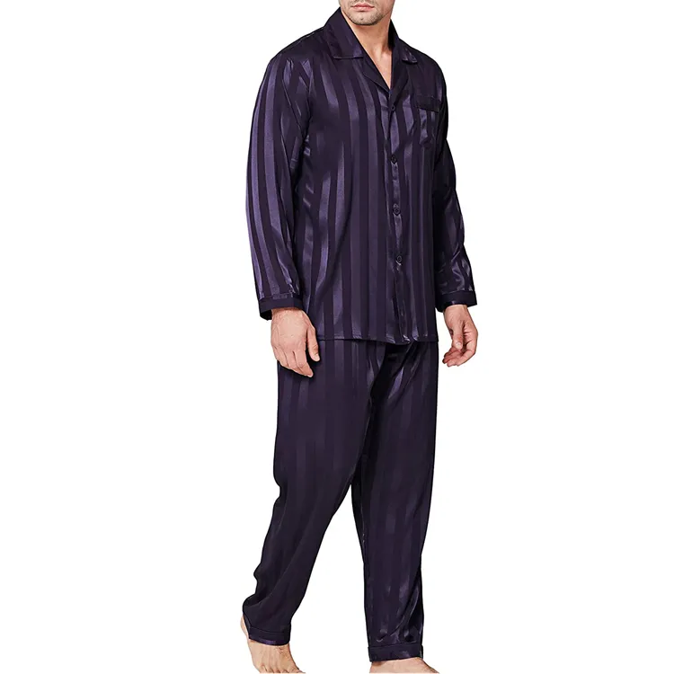 บุรุษชุดนอนชุดที่มีแถบด้านบนและกางเกงสีธรรมดาสปาพรรคชุดนอนลายที่กำหนดเอง