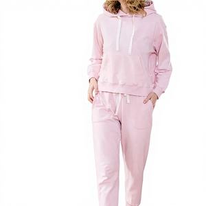 Conjunto Deportivo Unisex de Felpa Francesa Rosa Sólido de 400 g/m², Poliéster/Algodón, Ligero y Ligeramente Elástico, para Invierno - Product Image 1