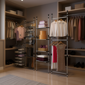 Sistema Armadio Telescopico in Alluminio Argento a Cinque Livelli, Organizzatore di Vestiti Autoportante Regolabile dal Design Minimalista - Product Image 2