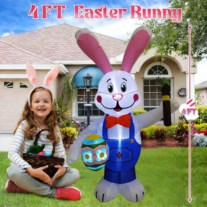 Decoraciones de Pascua Inflables Pequeñas e Impermeables, Conejo de 4 Pies con Huevo, Luces LED Integradas, Decoración para Jardín y Césped - Product Image 2