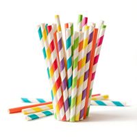 Pailles à boire en papier écologiques, jetables, biodégradables, multicolores, emballées individuellement