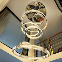 SHENGQIU Projet Personnalisé Hôtel Or Moderne De Luxe K9 Cristal Grand Escalier De Luxe Anneaux Haut Plafond Lustre Usine