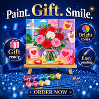 Kit de Peinture par Numéros Moderne pour Enfants, Motif Floral, sur Toile Acrylique, 20x20cm, Encadré, Coffret Cadeau avec Pinceaux, Décoration Murale