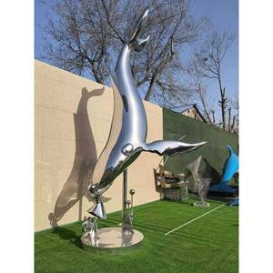 Sculpture de baleine en acier inoxydable 304 316 poli, statue d'art personnalisée pour la décoration intérieure et extérieure du jardin - Product Image 2