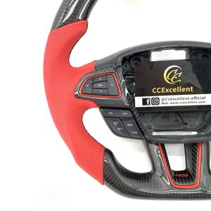 Volant en fibre de carbone véritable avec cuir perforé rouge pour <span class=keywords><strong>Ford</strong></span> <span class=keywords><strong>Focus</strong></span> MK3/MK3 <span class=keywords><strong>RS</strong></span>/MK3 ST/SE <span class=keywords><strong>2015</strong></span> 2016 2017 2018 - Product Image 3