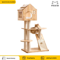 Arbre à chat en bois massif de 115 cm de haut, structure d'escalade pour chat en chêne avec capsule en acrylique, poteau en sisal, maison pour chat d'intérieur