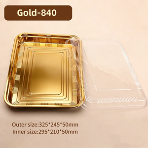 Boîtes en plastique pour sushis <span class=keywords><strong>de</strong></span> qualité alimentaire 840 Gold avec couvercle pour emballages <span class=keywords><strong>de</strong></span> bento, <span class=keywords><strong>de</strong></span> viande, <span class=keywords><strong>de</strong></span> collations, <span class=keywords><strong>livraison</strong></span> à emporter - Product Image 1