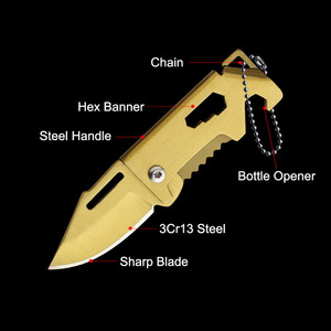 LFEDC fábrica gran oferta al por mayor EDC Acero inoxidable Color oro Mini plegable llavero cuchillo con abrebotellas - Product Image 3