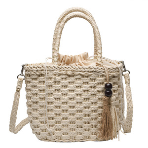 Pochette en paille pour femme, sac à bandoulière à pompons, petit sac de plage vintage en paille marine à sequins - Product Image 1
