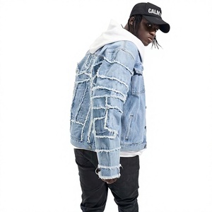 Denim Jeans <b>Jacket</b> New <b>Fringe</b> Stitching Men's Washed Denim <b>Jacket</b> Fashion Casual <b>Jacket</b> - Product Image 2