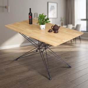 Ensemble de table à manger rectangulaire 140x80cm, design moderne du milieu du siècle, cadre en bois de noyer, plateau en bois d'hévéa, pieds en fer, stable, assemblé - Product Image 3