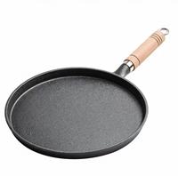 Poêle à crêpes en fonte avec manche en bois, plaque à crêpes plate pour la cuisine à domicile