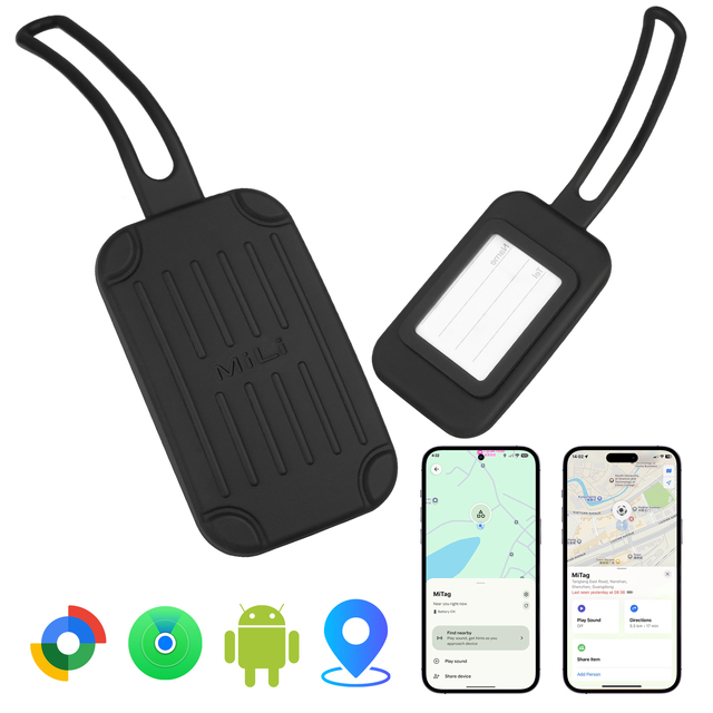 MiLi MiTag Duo with Luggage Tag Smart GPS Tracker IP67 Waterproof Kids-friendly Device Air Tag Luggage Finder for IOS Android
