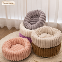Lit pour chien et chat de luxe en forme de donut, motif uni, apaisant, confortable, chaud, en velours de lait, lavable, toutes saisons, OEM, logo personnalisé, emballage carton