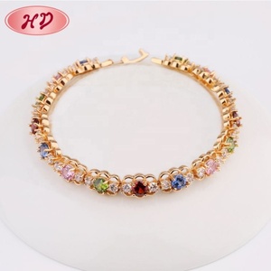 Pulsera de Cadena Tipo Tenis de Latón Chapado en Oro de 18K con Circonitas Cúbicas Multicolor, Cristales Coloridos, Elegante para Uso Diario, Fiestas, Decoración de Aniversario - Product Image 1