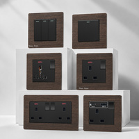 Interrupteur mural industriel universel britannique, style antique, en alliage d'aluminium imitation bois, avec 1 prise USB Type-C