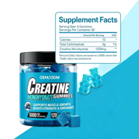 Gummies de créatine monohydrate OEM ODM 5000mg saveur myrtille, complément sportif marque privée, 120 unités