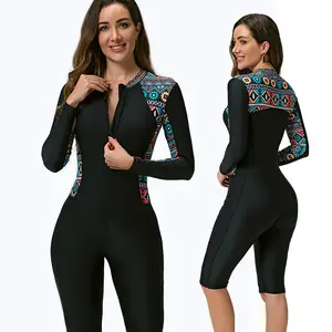 2023 Latest Women Front Zip Long Sleeve Swimsuit One Piece Quick Dry Anti UV Swimwear Beachwear for Swimming Surfing