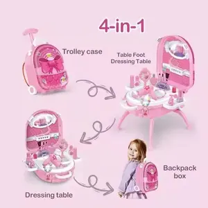 Sac à dos valise de maquillage en métal 4 en 1 chariot à main pour enfants valise en métal jouets de maquillage ensemble de jouets pour enfants jouet pour fille
