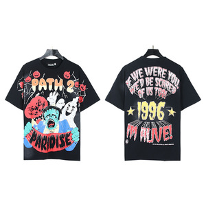 เสื้อยืดแขนสั้นลำลองสไตล์อเมริกันแบรนด์ Hell Star Cross-Border ผ้าฝ้าย 100% ลายตัวอักษรแบบวอช น้ำหนัก 280 กรัม ผ้าถัก - Product Image 1