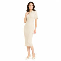 Robe polo côtelée sur mesure OEM pour femme, manches courtes, boutonnée sur le devant, robe moulante mi-longue, coupe ajustée, vêtements en tricot pour le bureau