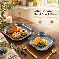 Plateau carré vintage en acier inoxydable 304, écologique et durable, pour service de snacks lors d'événements, idéal pour poulet frit, frites et aliments séchés