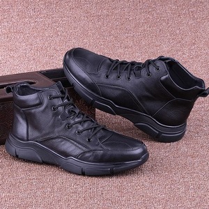 Chaussures décontractées tendance pour hommes, nouvelle collection automne, en cuir véritable, à tige haute, épaisses, antidérapantes, bottes de travail, semelle intermédiaire en PU - Product Image 4