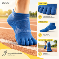 Chaussettes plates de course athlétiques à cinq orteils, bleues, respirantes, en maille, avec séparation des orteils, gestion de l'humidité et maintien du talon