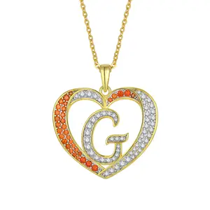 Personalized Diamond Initial Letter Heart Pendant Necklace Alphabet Jewelry Set For Women