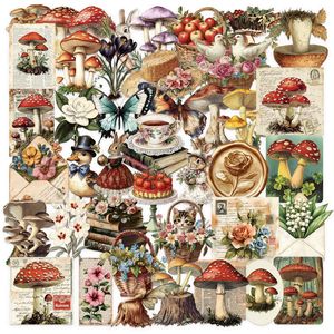 50Pcs Transparent Vintage Mushroom Forest Decorative Stickers for Book Wall Decor Flowers Butterfly Sticker
