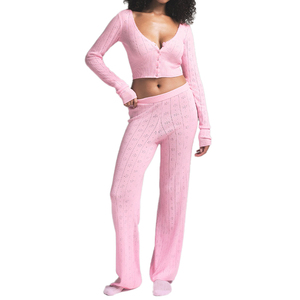 Wholesale Custom <strong>Summer</strong> Cute <strong>Ladies</strong> Light Lace-Up Cropped Hollow Out Pointelle Cashmere Cotton Knit <strong>Cardigan</strong> Women's Sweater - Product Image 4