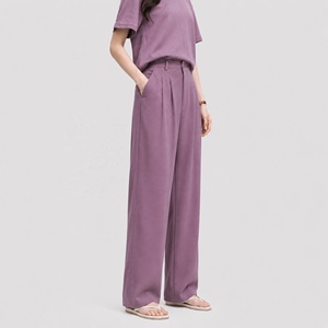 Dusty Purple Wide Leg <strong>Suit</strong> Pants Women High Waisted Belt Loop Drape Office <strong>Trouser</strong> Pantalon Tailleur Femme - Product Image 2