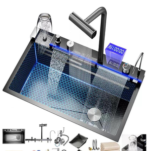 Fregadero <span class=keywords><strong>de</strong></span> Cocina <span class=keywords><strong>de</strong></span> Acero Inoxidable <span class=keywords><strong>de</strong></span> un Solo Tazón con Diseño <span class=keywords><strong>de</strong></span> Panal, Grifo con Pantalla LED Inteligente y Rociador Extraíble - Product Image 1