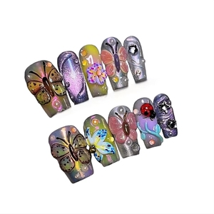 <span class=keywords><strong>Uñas</strong></span> <span class=keywords><strong>postizas</strong></span> cuadradas <span class=keywords><strong>de</strong></span> verano Y2K <span class=keywords><strong>de</strong></span> nuevo diseño al por mayor, hechas a mano con diamantes Aurora franceses, reutilizables, estilo ballet, dulces y geniales <span class=keywords><strong>para</strong></span> chicas. - Product Image 1