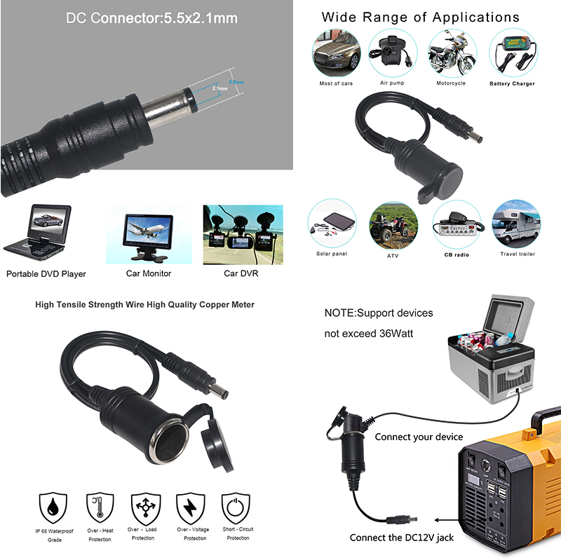 dc5521 to cigarette lighter female DC 5521 Jack to Female Cigarette Lighter Socket Cable